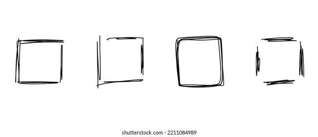 Doodle highlight square rectangle frame. Hand drawn frame set. Marker doodle sketch. Highlighting text and important objects. Scribble frames. Stock vector illustration on white background.