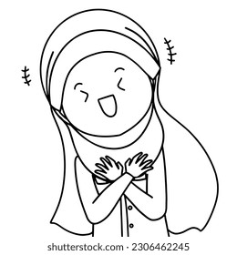 doodle hijab girl is laughing , hand drawing muslim girl laughs
