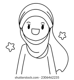 doodle of hijab girl with smile , hand drawing muslim girl is happy