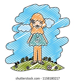 doodle hippie man with long beard and necklace
