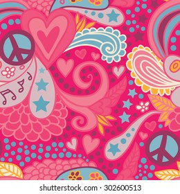 Doodle hippie seamless pattern.