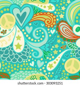 Doodle hippie seamless pattern.