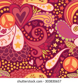 Doodle hippie seamless pattern.