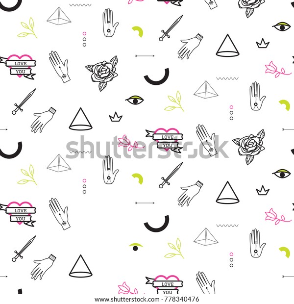 Doodle Hipster Flash Tattoo Style Seamless Stock Vector Royalty Free 778340476