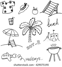 Doodle of holiday set with black and white