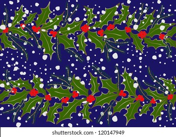 Doodle holly garland seamless pattern.