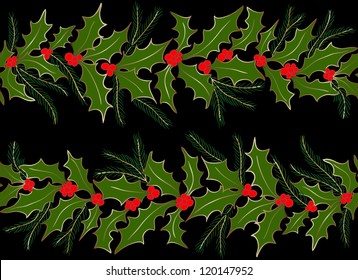 Doodle holly garland seamless pattern.