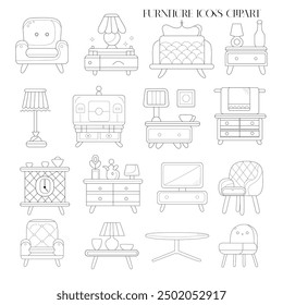 Doodle home furniture icons collection in vector. Hand drawn .