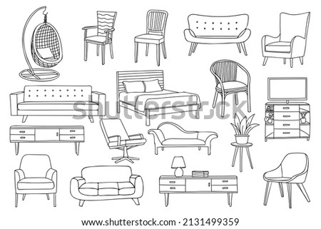 Doodle home furniture icons collection in vector. Hand drawn home furniture collection in vector. Set of doodle home furniture icons in vector