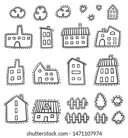Doodle home set. Hand drawn house vector set. Cartoon style vector illustration. Building set.