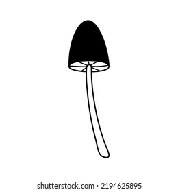 Doodle honey mushroom icon. Hand drawn sketch linear vector illustration. Black fungus, line art forest plant isolated on white background.