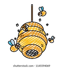 doodle honeycomb hanging with bees insect flying