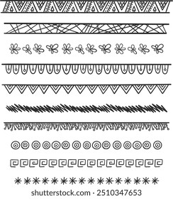 Conjunto de bordas horizontais do rabisco. Moda divisores bonitos
