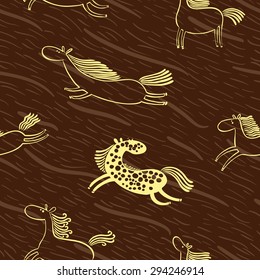 Doodle horses seamless background