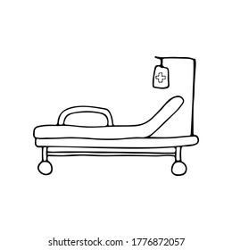 Doodle hospital bed icon in vector. Hand drawn hospital bed icon in vector.