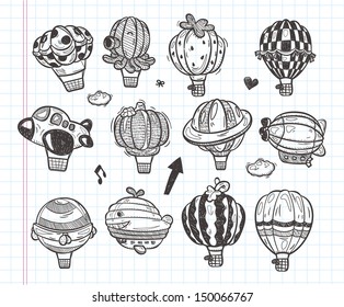 doodle hot air balloon icon
