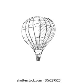 Doodle Hot Air Balloon Isolated On White Background, Excellent Vector Illustration, EPS 10