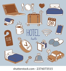 Doodle hotel items. Hand drawn vector Illustration doodle with hotel items.