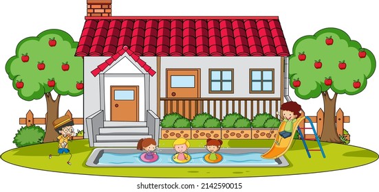 Doodle house cartoon design illustration
