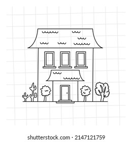 garabato de la casa. Ilustración vectorial dibujada a mano para tarjeta, logotipo, afiche, pegatina, libro de colorear y diseño profesional. 10.