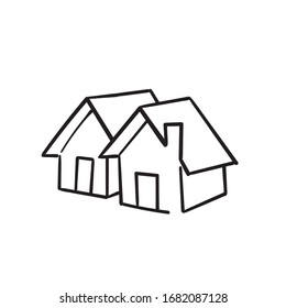 doodle house icon illustration with hand drawn cartoon style vector