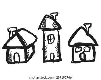 doodle house icon, vector sketch