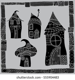 Doodle house illustration with frame