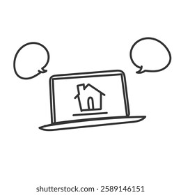 doodle house on laptop icon illustration