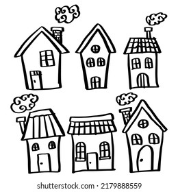  Doodle Of House Set Hand Draw  illustration