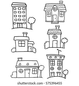 Doodle of house set various hand draw Doodle of house set various hand draw