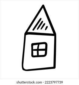 Doodle house. Sketch bw scribble style. Hand drawn build vector illustration