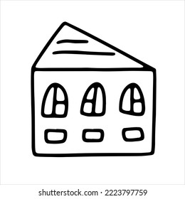 Casa de garabatos. Esbozar el estilo de garabato bw. Ilustración de vector de generación dibujada por mano