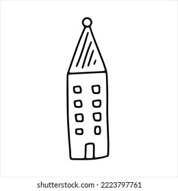 Doodle house. Sketch bw scribble style. Hand drawn build vector illustration
