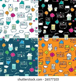 Doodle houses seamless wallpapers