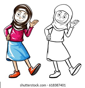 Doodle human character for muslim girl illustration