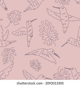 Doodle hummingbirds and leaves seamless pattern. Perfect for T-shirt, textile and print. Hand drawn vector illustration for decor and design.

