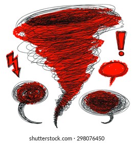 Doodle Hurricane, light arrow, cartoon speech bubbles. Set of doodle frames and different elements. Creative doodle borders. Hurricane background.Comic book art. Graphic signs. Eps 10.