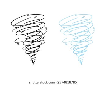 Doodle hurricane storm. Tornado line motion, hand drawn tornado illustration