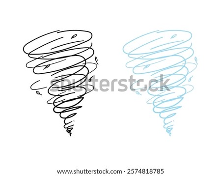 Doodle hurricane storm. Tornado line motion, hand drawn tornado illustration