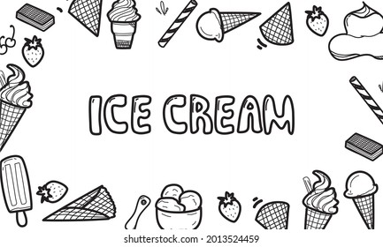 doodle ice cream background in hand drawn style