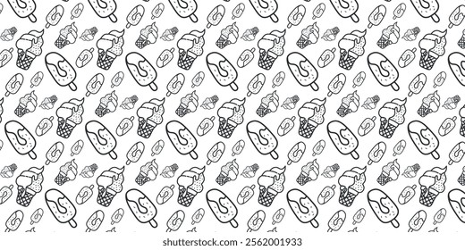 Doodle ice cream background. Seamless ice cream pattern in doodle style. Vector illustration.