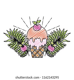 doodle ice cream with branches plants and apples