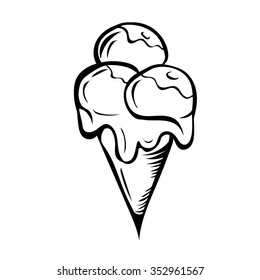 Doodle ice cream cone. Frozen dessert. Vector sketch illustration.