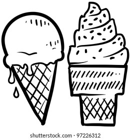 Doodle ice cream cone frozen dessert style sketch in vector format
