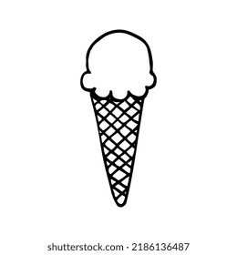 Doodle ice cream in cone. Hand-drawn vector illustration