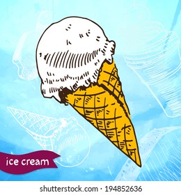 Doodle ice cream frozen dessert style sketch in vector format
