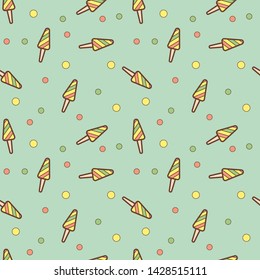 Doodle Ice cream fruit ice on a stick with stripes seamless pattern. Great for yummy summer dessert wallpaper, backgrounds, packaging, fabric, scrapbooking, and giftwrap project Surface pattern design