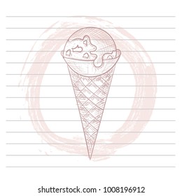 Doodle ice cream. Hand drawn vector illustration. Sketch style. Fresh popsicle with wafer on paper. 
