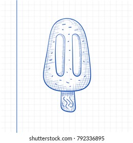 Doodle ice cream. Hand drawn vector illustration. Sketch style. Fresh popsicle on paper. Pen drawing. 