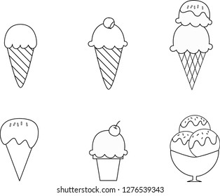 Doodle ice cream icons. Ice cream cone and cup.